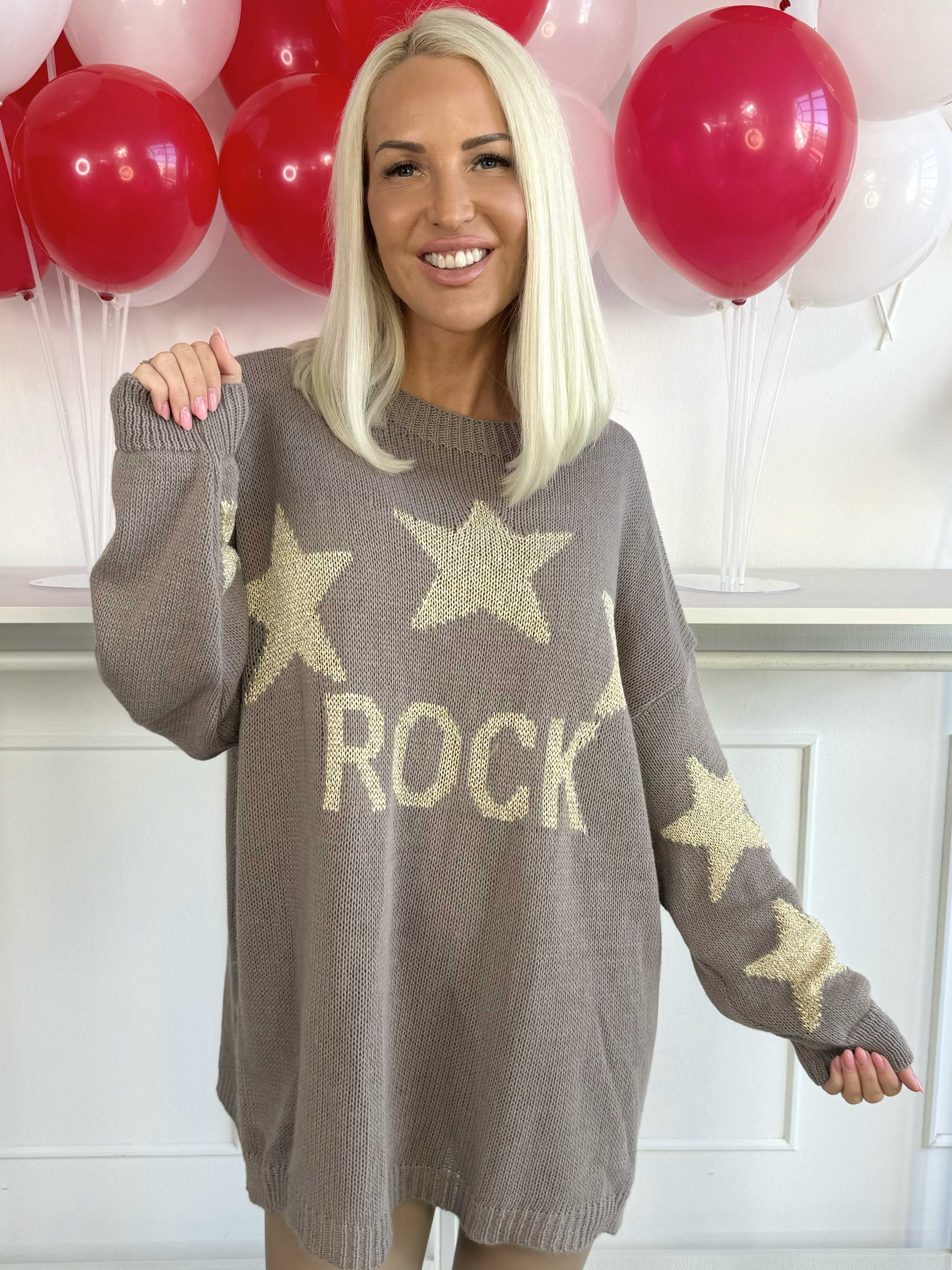 Rock - Stickad blus med stjärnor i guldtrådar